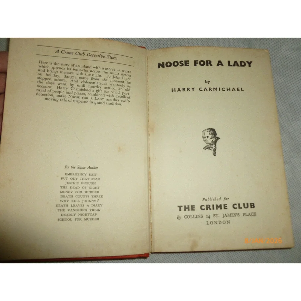 Noose for a Lady Harry Carmichael Collins Crime Club Mystery Hardcover 1958‎ DJ
